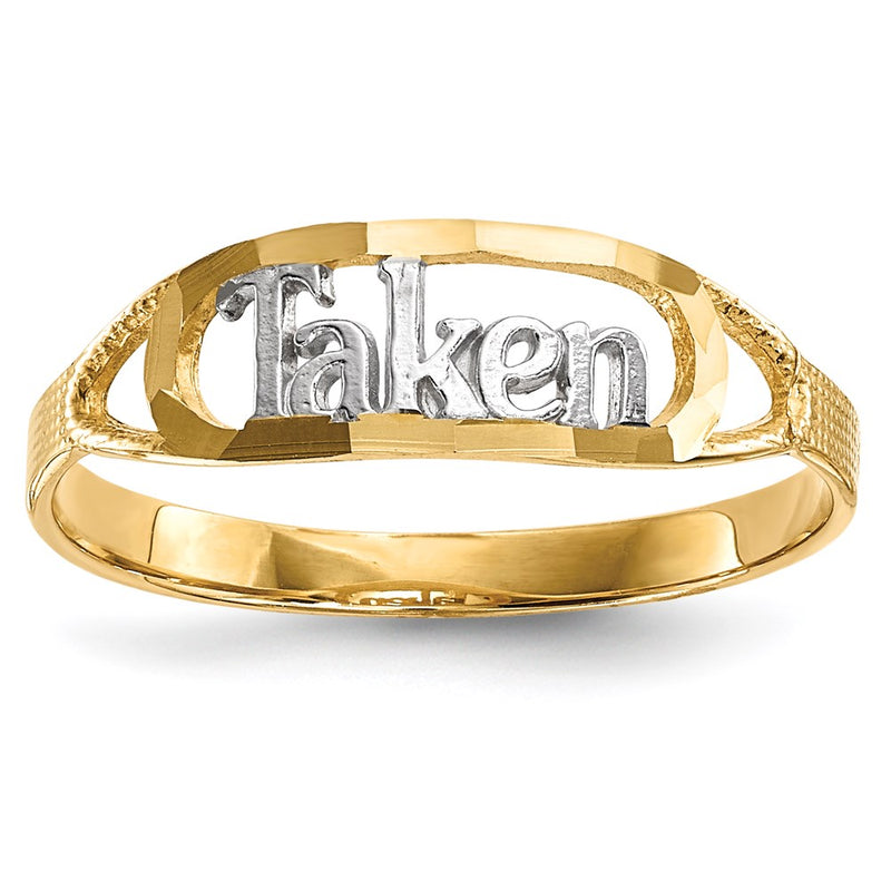 14k Yellow Gold w/Rhodium Diamond-cut TAKEN Ring