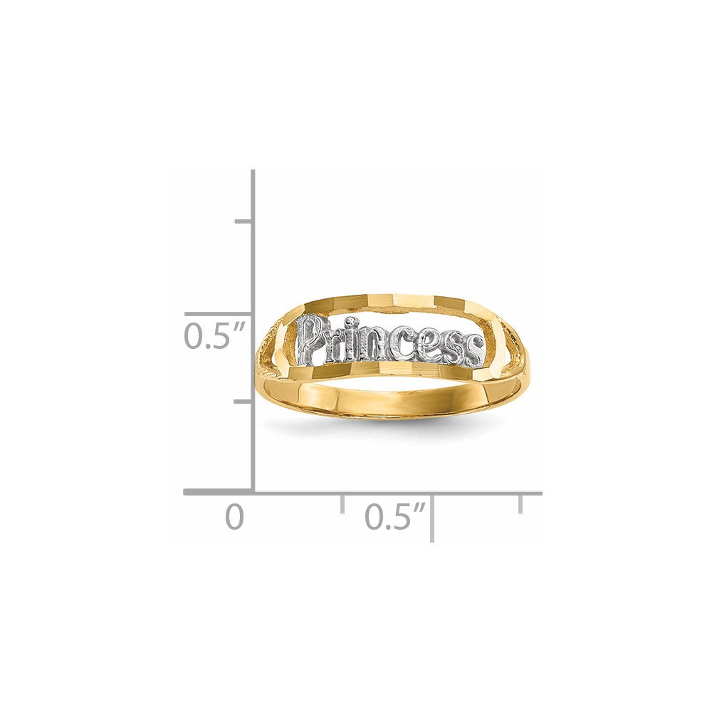 14k Yellow Gold w/Rhodium Diamond-cut PRINCESS Ring