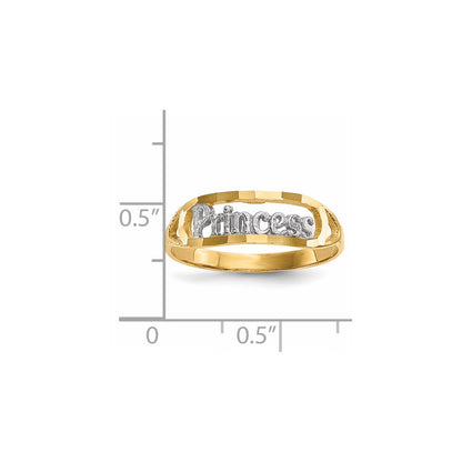 14k Yellow Gold w/Rhodium Diamond-cut PRINCESS Ring