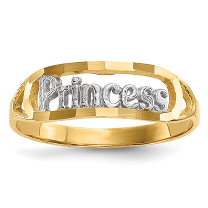 14k Yellow Gold w/Rhodium Diamond-cut PRINCESS Ring