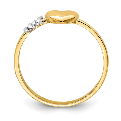 14k Yellow Gold with White Rhodium Barb Wire and Heart Ring