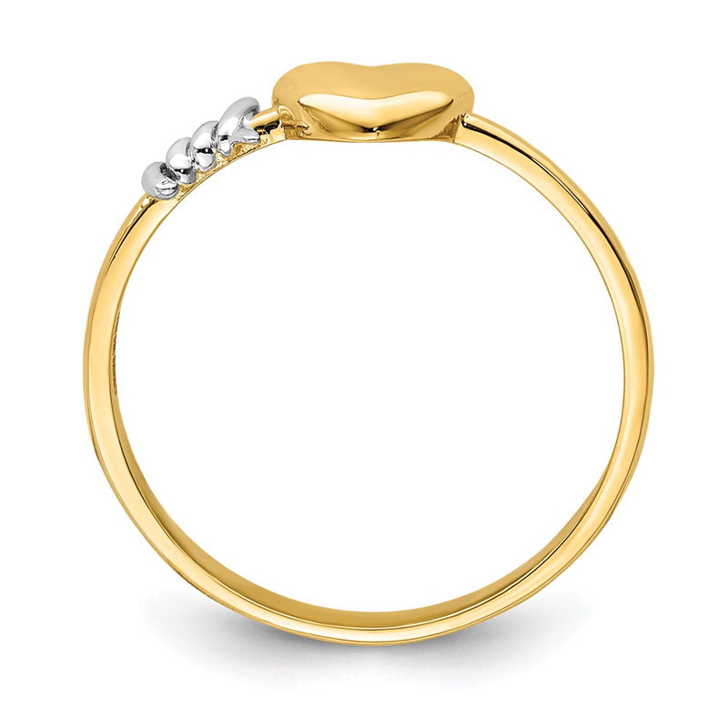 14k Yellow Gold with White Rhodium Barb Wire and Heart Ring