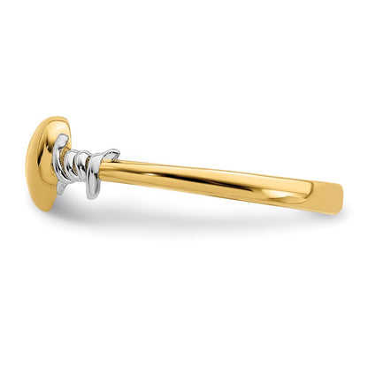 14k Yellow Gold with White Rhodium Barb Wire and Heart Ring