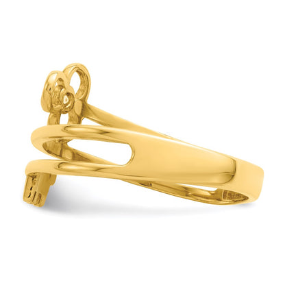 14K Yellow Gold CZ Key and Flower Ring
