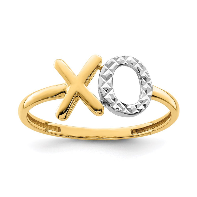 14k Yellow Gold & White Rhodium X & O Ring