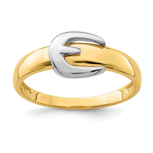 14k Yellow Gold w/Rhodium Belt Buckle Ring
