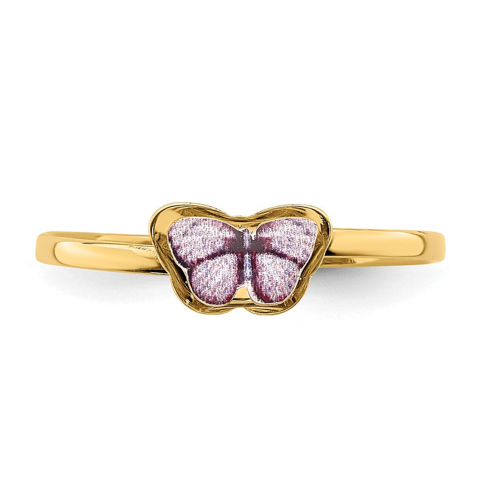 14K Yellow Gold Enamel Butterfly Children's Ring