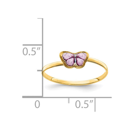 14K Yellow Gold Enamel Butterfly Children's Ring