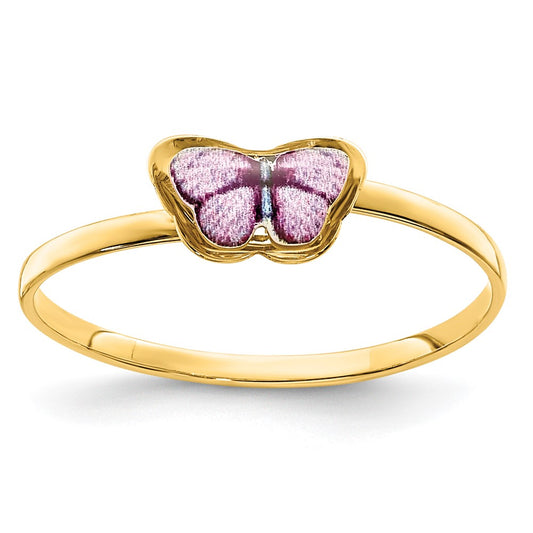 14K Yellow Gold Enamel Butterfly Children's Ring