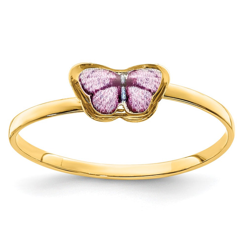 14K Yellow Gold Enamel Butterfly Children's Ring