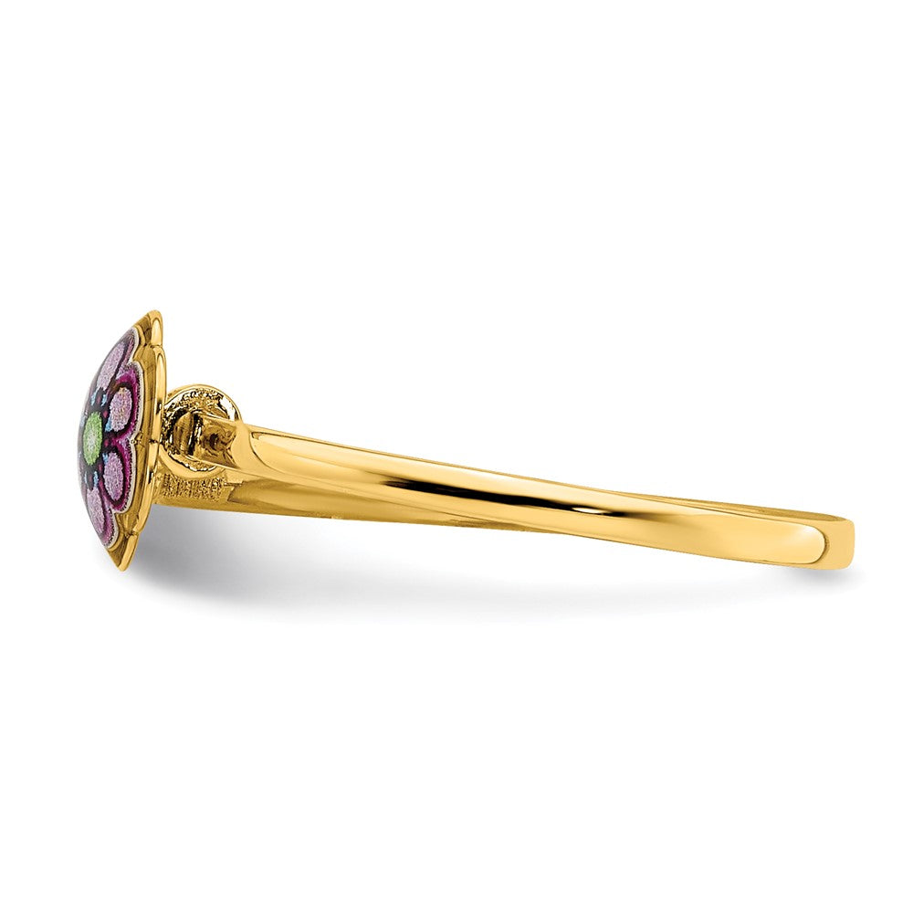 14K Yellow Gold Enamel Flower Children's Ring