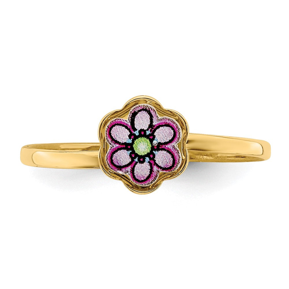 14K Yellow Gold Enamel Flower Children's Ring