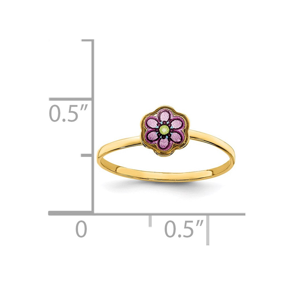 14K Yellow Gold Enamel Flower Children's Ring