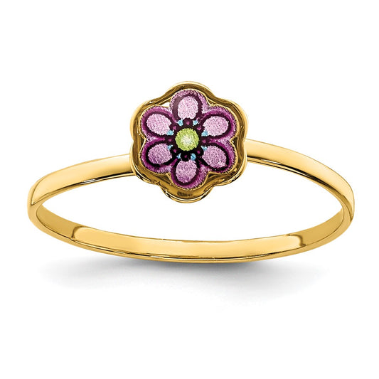 14K Yellow Gold Enamel Flower Children's Ring