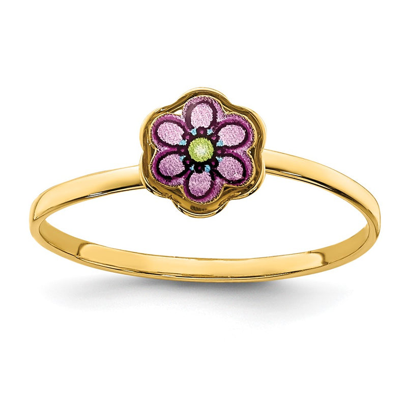 14K Yellow Gold Enamel Flower Children's Ring