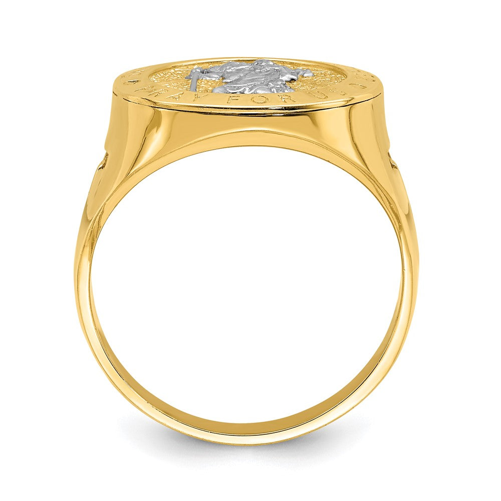 14k Yellow Gold w/Rhodium Saint Christopher Ring