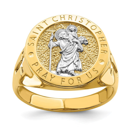 14k Yellow Gold w/Rhodium Saint Christopher Ring