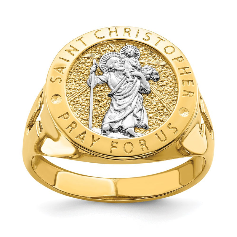 14k Yellow Gold w/Rhodium Saint Christopher Ring
