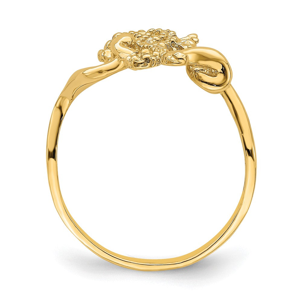 14K Yellow Gold Polished / Textured / 2-D Seahorse Ring (Size 7)