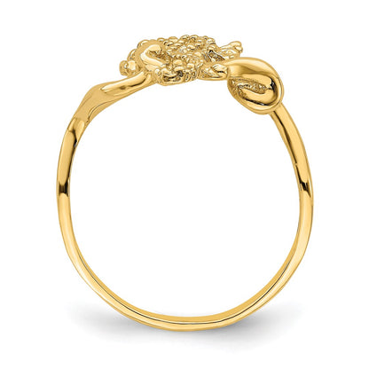 14K Yellow Gold Polished / Textured / 2-D Seahorse Ring (Size 7)