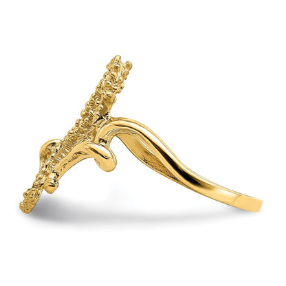 14K Yellow Gold Polished / Textured / 2-D Seahorse Ring (Size 7)