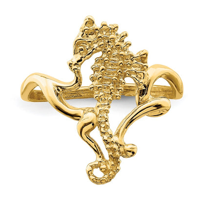 14K Yellow Gold Polished / Textured / 2-D Seahorse Ring (Size 7)