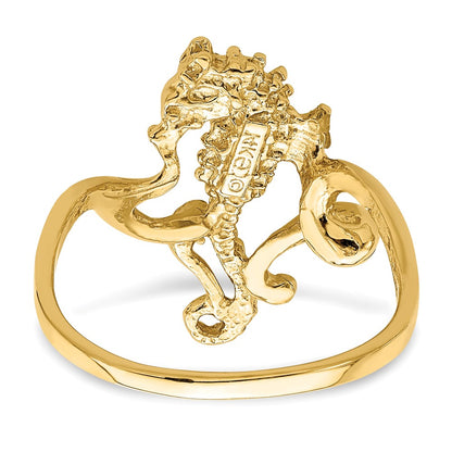 14K Yellow Gold Polished / Textured / 2-D Seahorse Ring (Size 7)
