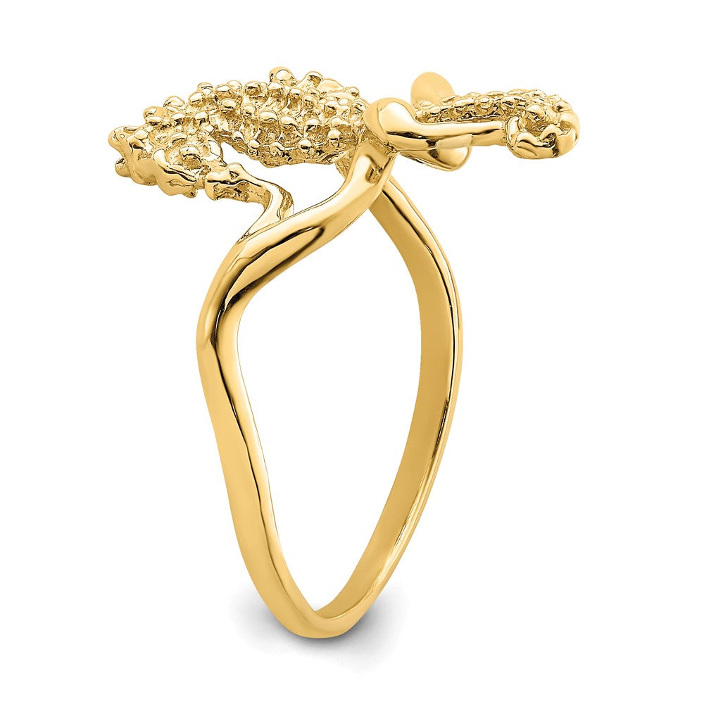 14K Yellow Gold Polished / Textured / 2-D Seahorse Ring (Size 7)