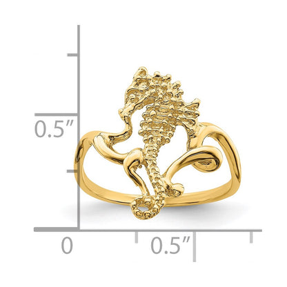 14K Yellow Gold Polished / Textured / 2-D Seahorse Ring (Size 7)