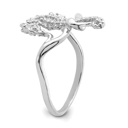 14K White Gold Polished / Textured / 2-D Seahorse Ring (Size 7)
