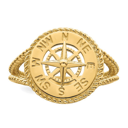 14K Yellow Gold Nautical Compass Rope Ring
