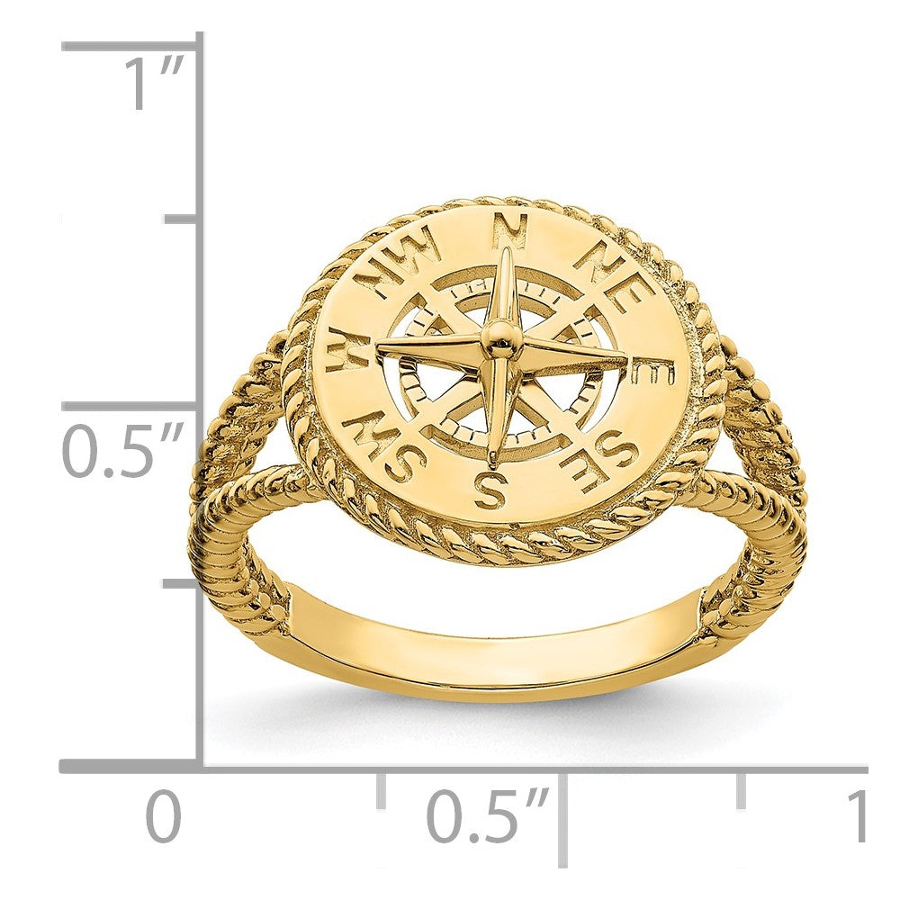 14K Yellow Gold Nautical Compass Rope Ring
