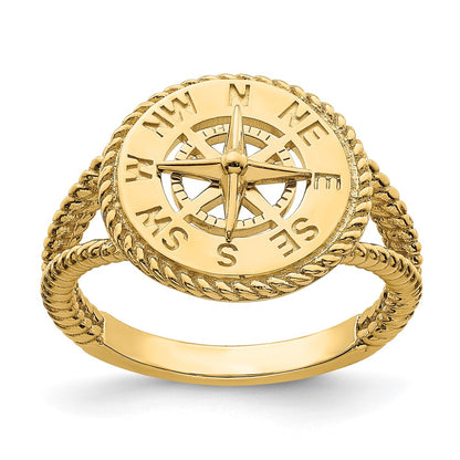 14K Yellow Gold Nautical Compass Rope Ring