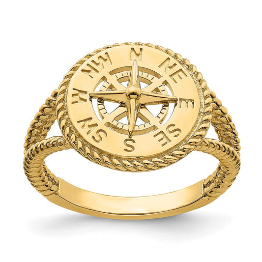 14K Yellow Gold Nautical Compass Rope Ring