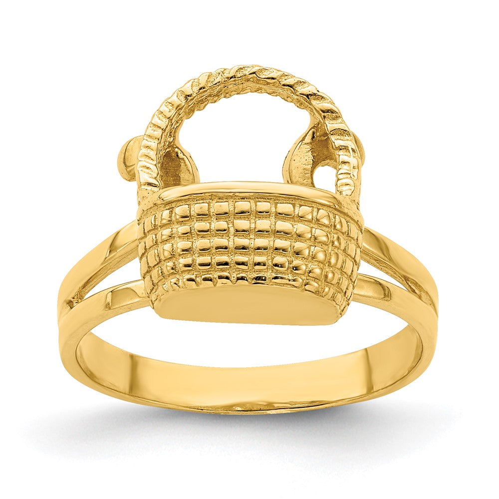 14K Yellow Gold 2-D Flat Back Basket Ring