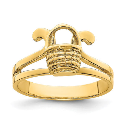 14K Yellow Gold 2-D Flat Back Mini Basket Ring