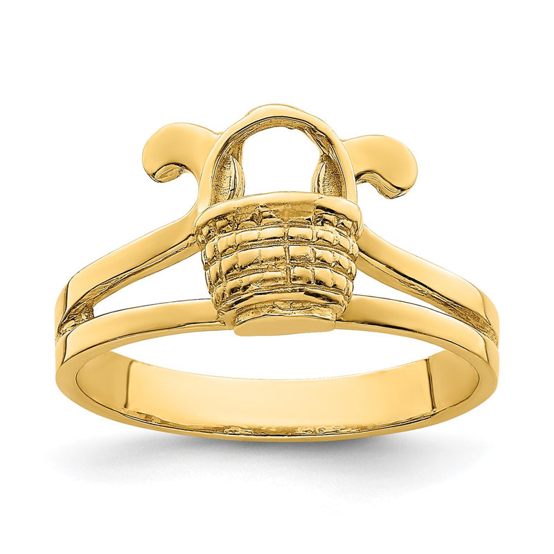 14K Yellow Gold 2-D Flat Back Mini Basket Ring