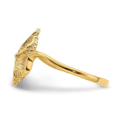 14K Yellow Gold 2-D Polished / Textured Starfish Ring