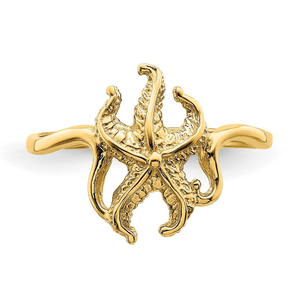 14K Yellow Gold 2-D Polished / Textured Starfish Ring