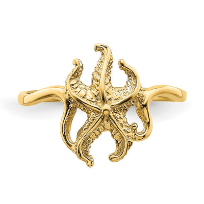 14K Yellow Gold 2-D Polished / Textured Starfish Ring