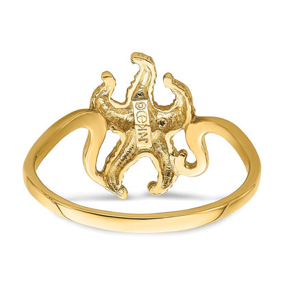 14K Yellow Gold 2-D Polished / Textured Starfish Ring