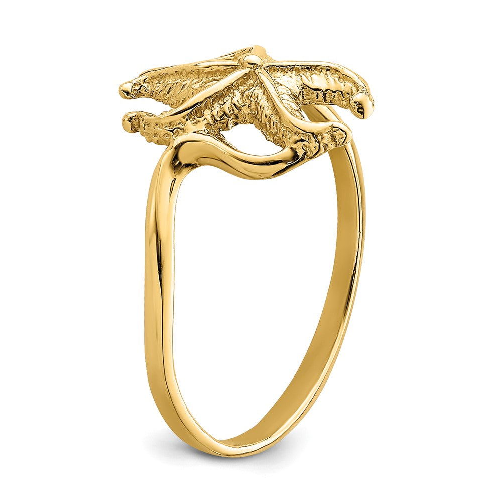 14K Yellow Gold 2-D Polished / Textured Starfish Ring