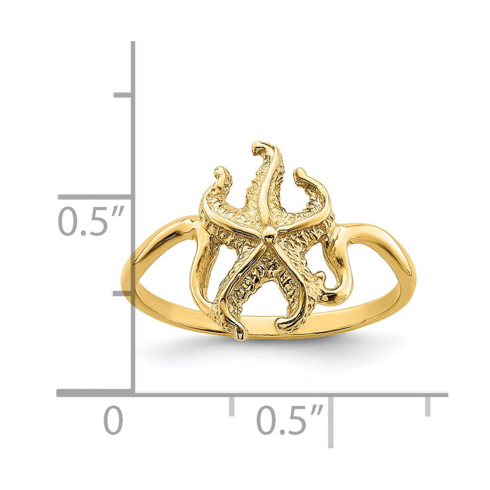 14K Yellow Gold 2-D Polished / Textured Starfish Ring