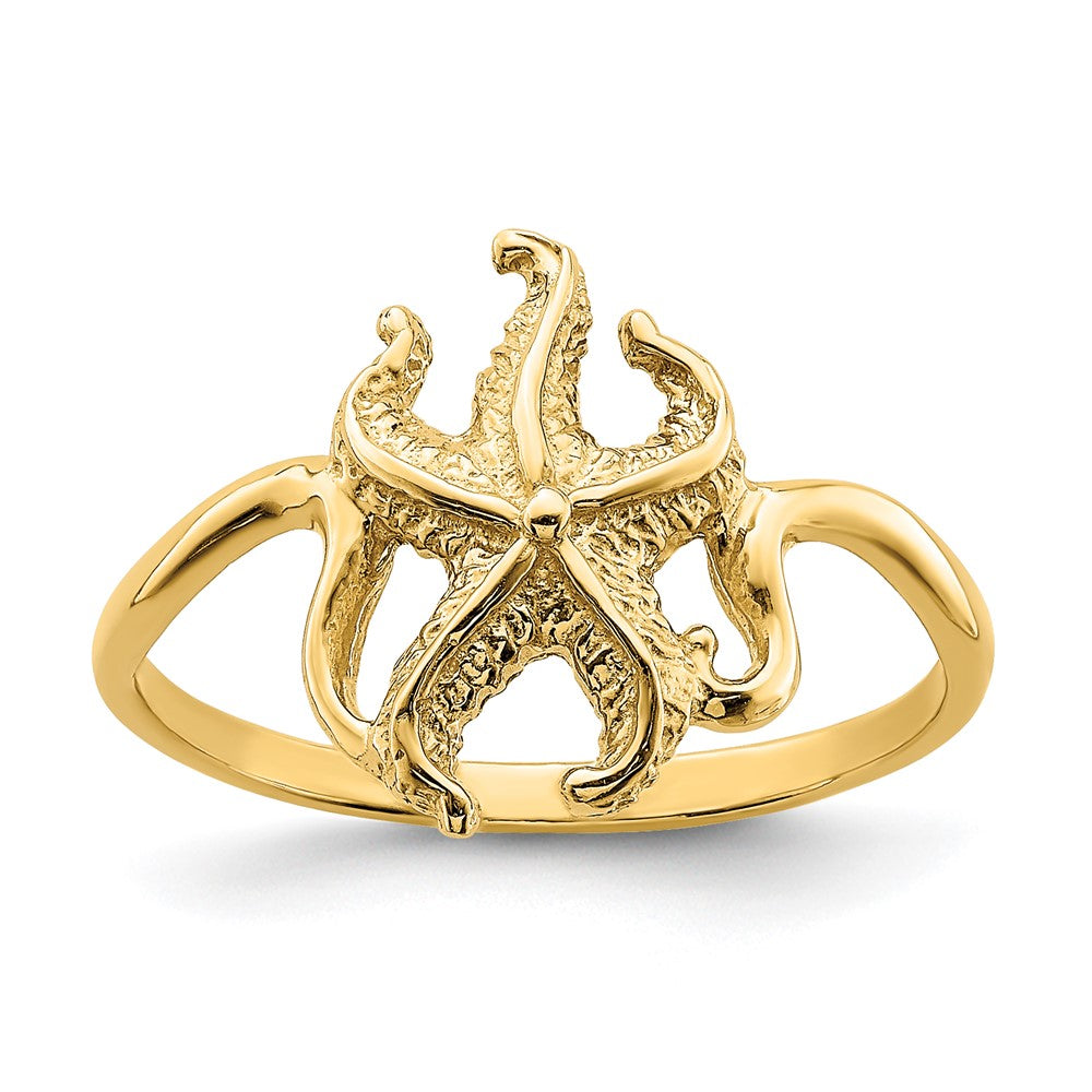 14K Yellow Gold 2-D Polished / Textured Starfish Ring