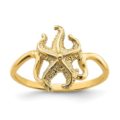 14K Yellow Gold 2-D Polished / Textured Starfish Ring