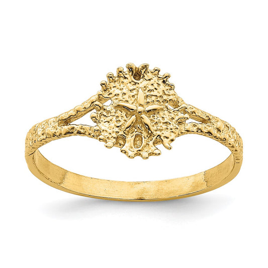 14K Yellow Gold Textired Sand Dollar Ring