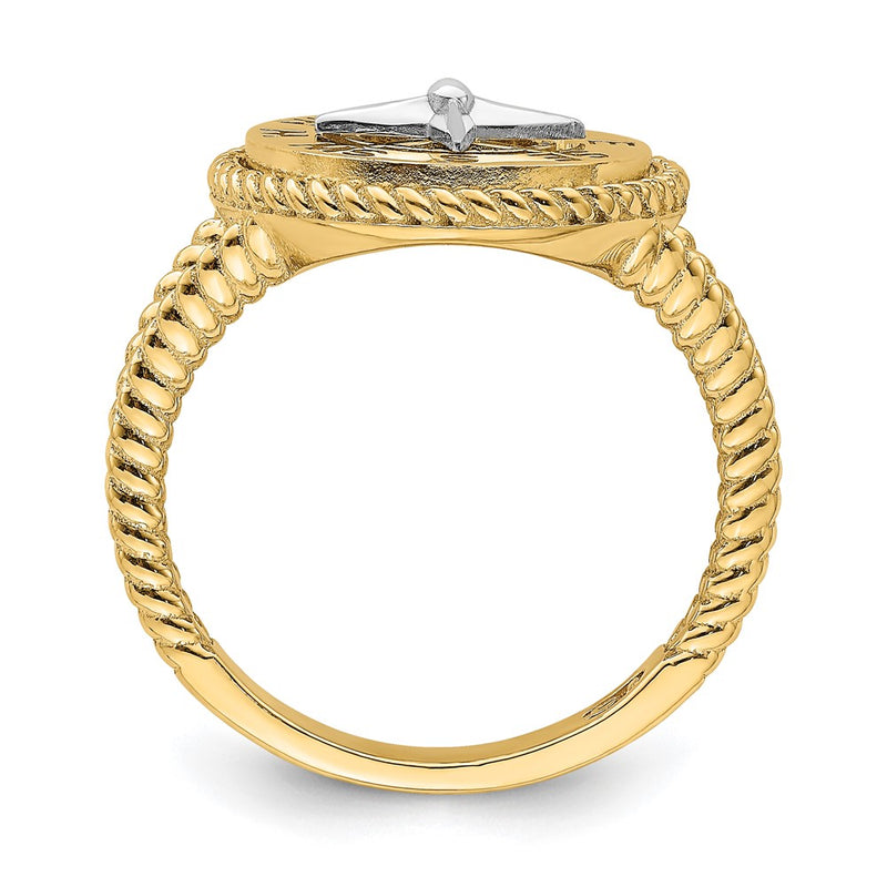 14k Two-Tone Gold Mini Nautical Compass Rope Ring