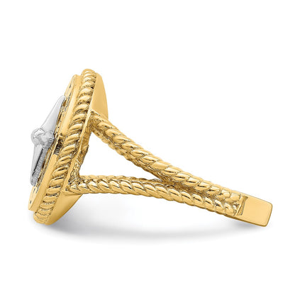 14k Two-Tone Gold Mini Nautical Compass Rope Ring