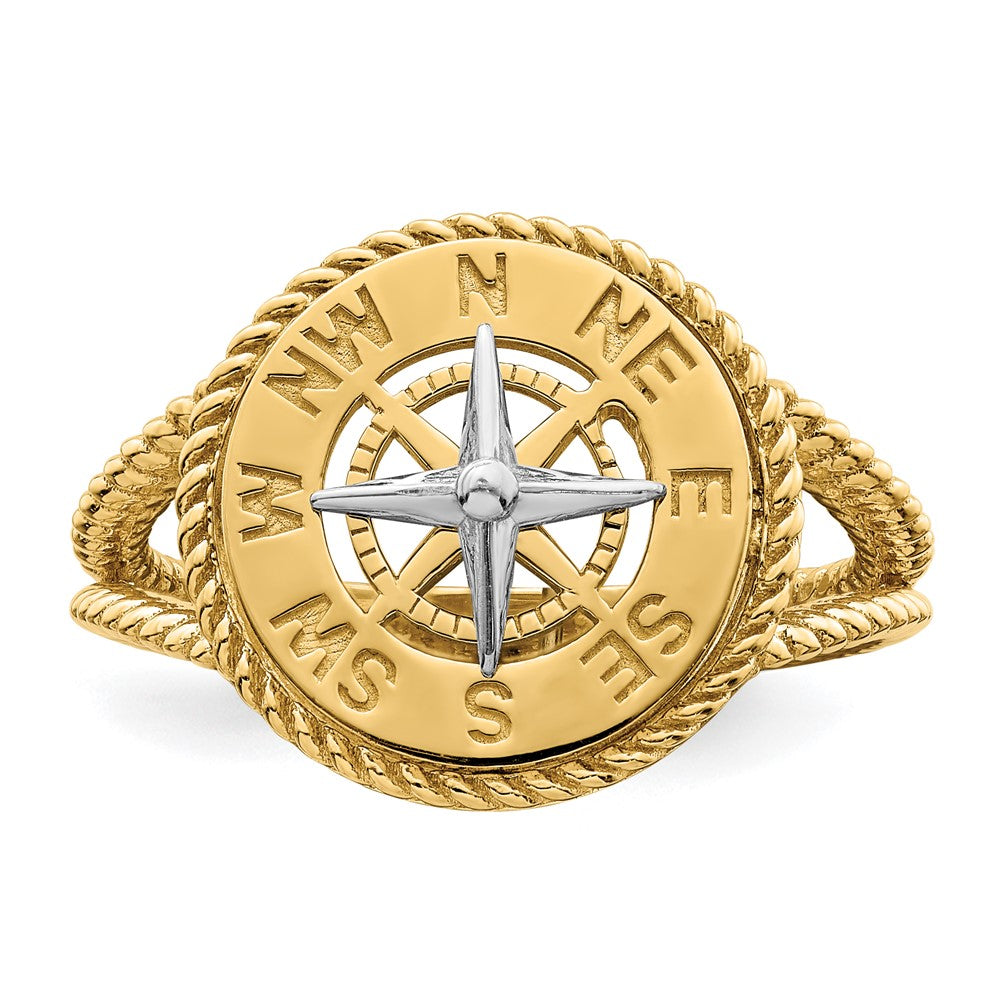 14k Two-Tone Gold Mini Nautical Compass Rope Ring