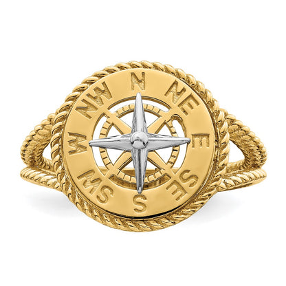 14k Two-Tone Gold Mini Nautical Compass Rope Ring